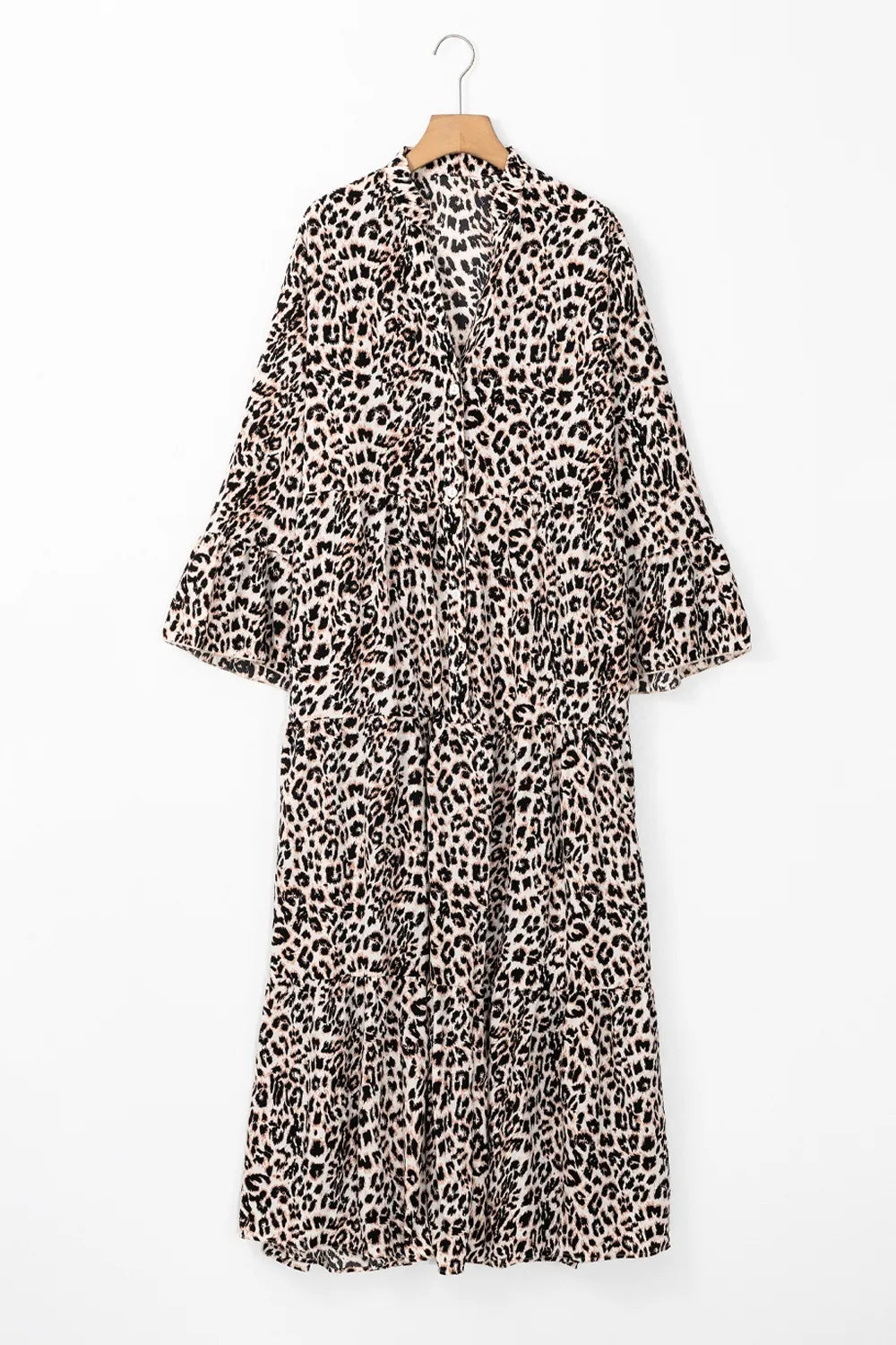 She Wears Glory “Jael” Leopard Notched Long Sleeve Maxi Dress - She Wears Glory Beverly Hills