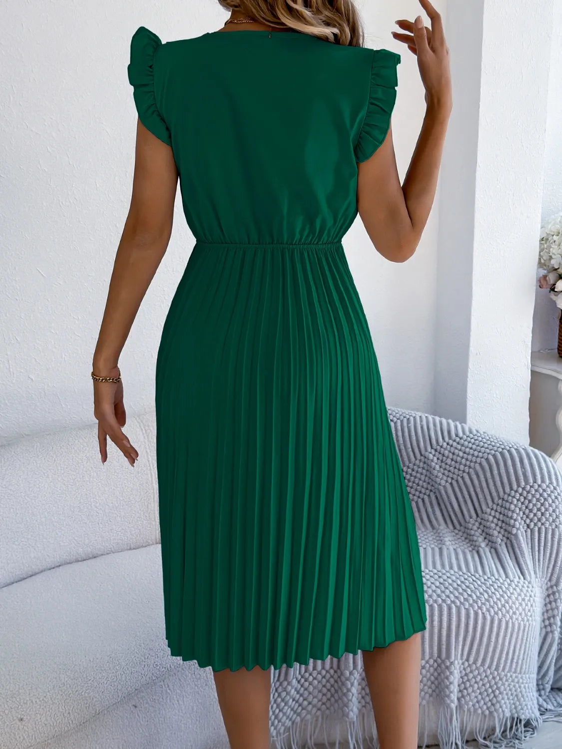 She Wears Glory™ “Whispers of Grace” Lace & Ruffle Pleated Dress - She Wears Glory Beverly Hills