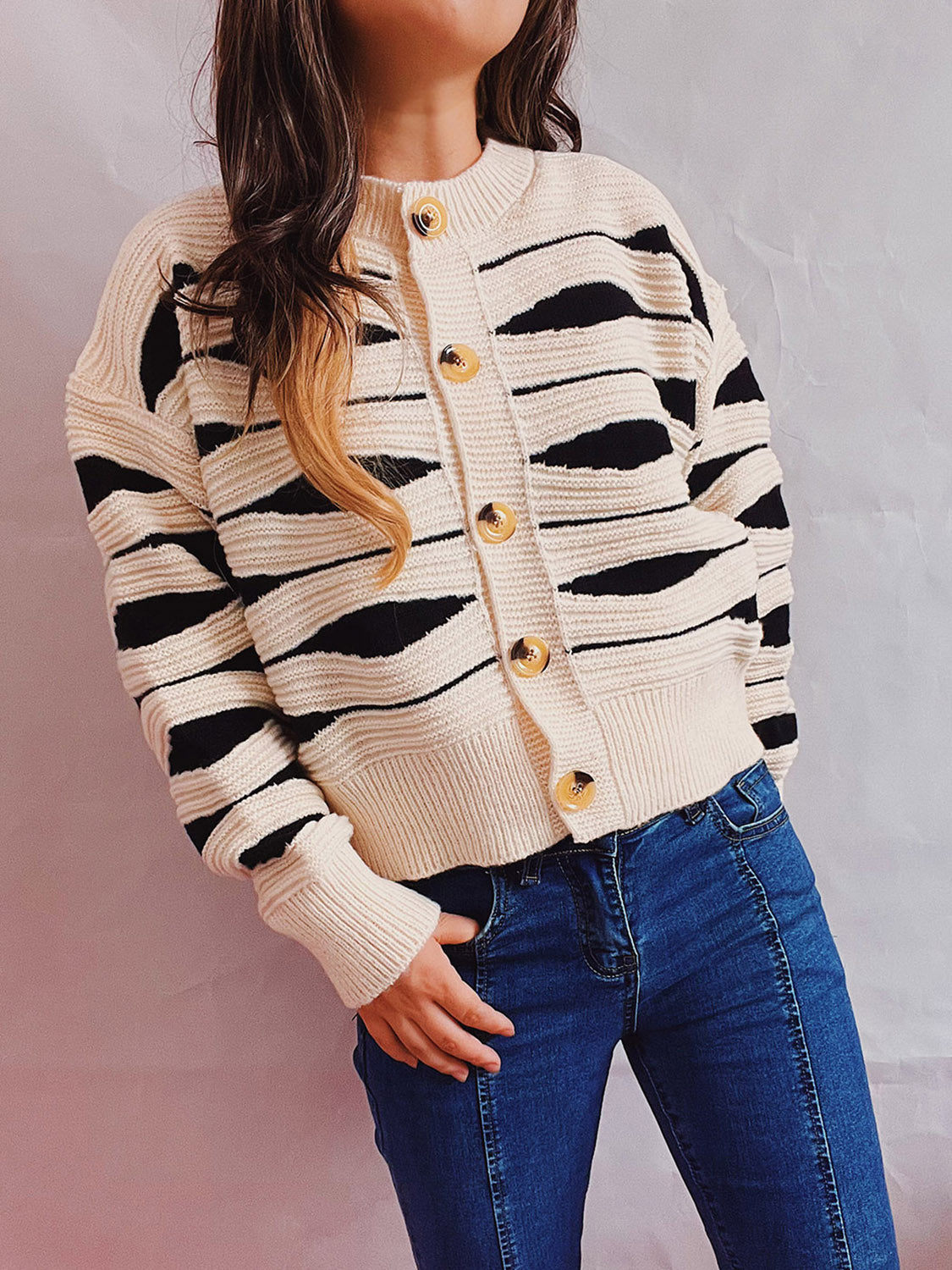 She Wears Glory™ Color Block Button Front Cardigan - She Wears Glory Beverly Hills