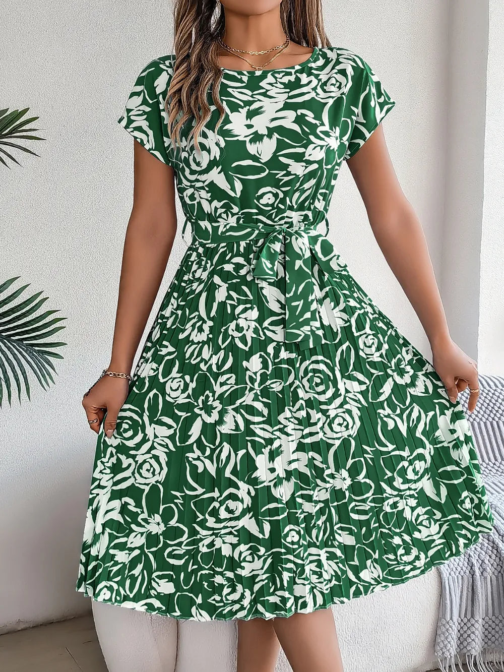She Wears Glory “Leah’s Promise” Pleated Tie-Waist Dress - She Wears Glory Beverly Hills