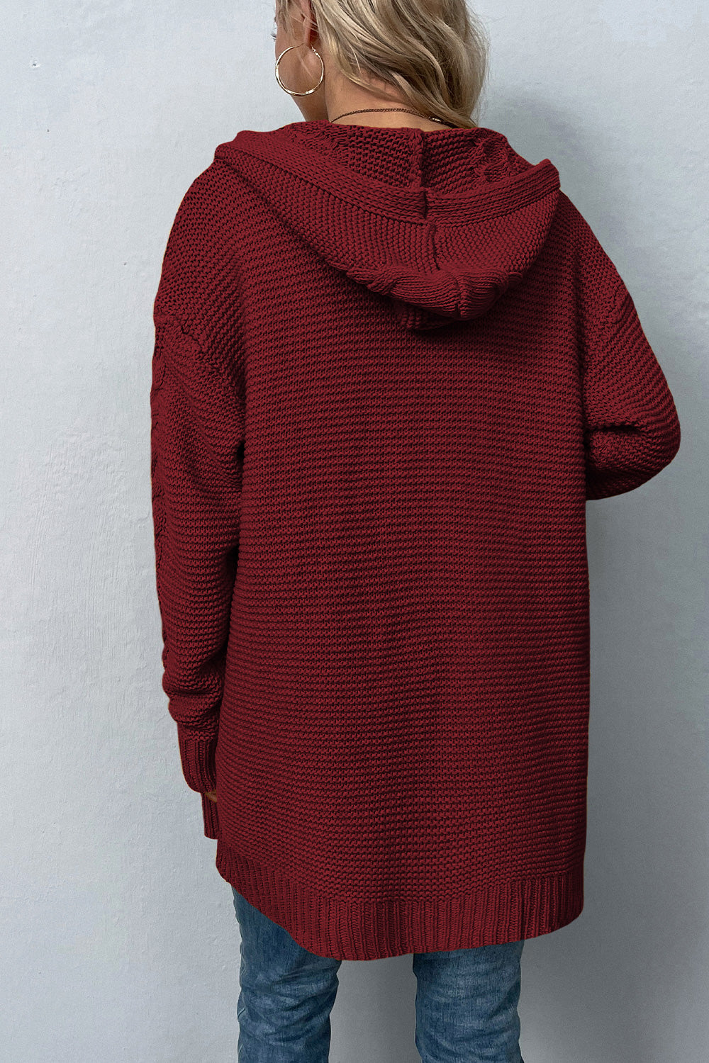 She Wears Glory™ Cable-Knit Dropped Shoulder Hooded Cardigan - She Wears Glory Beverly Hills