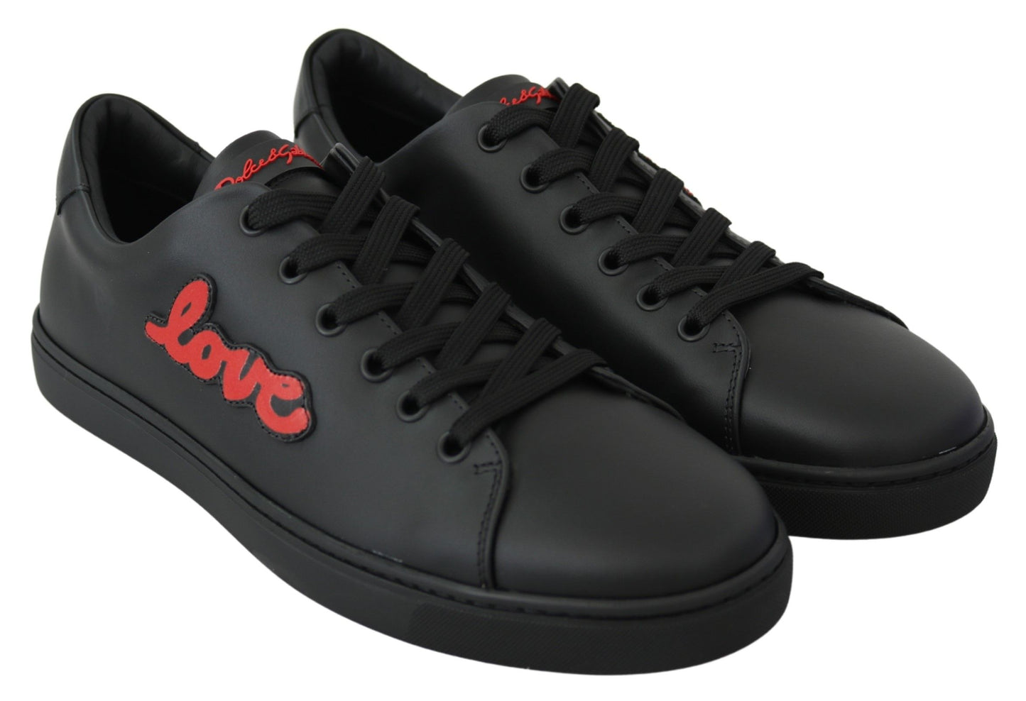 Dolce & Gabbana Black Leather Love Heart Sneakers Womens Shoes
