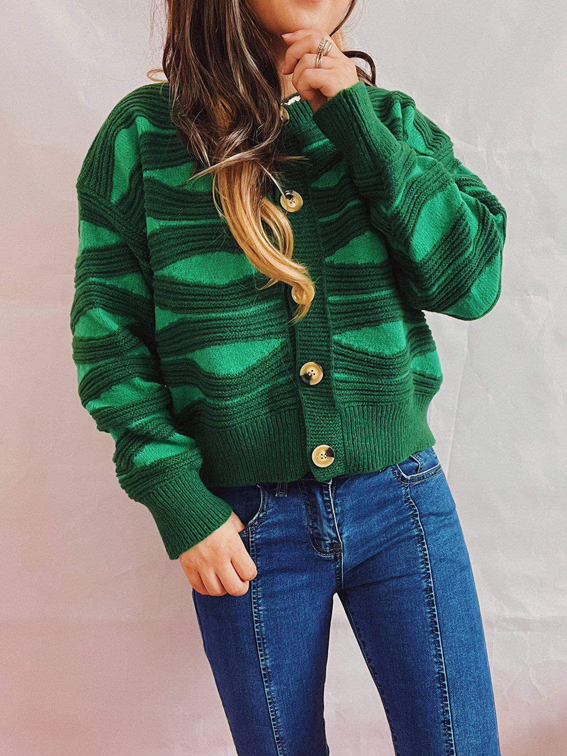 She Wears Glory™ Color Block Button Front Cardigan - She Wears Glory Beverly Hills