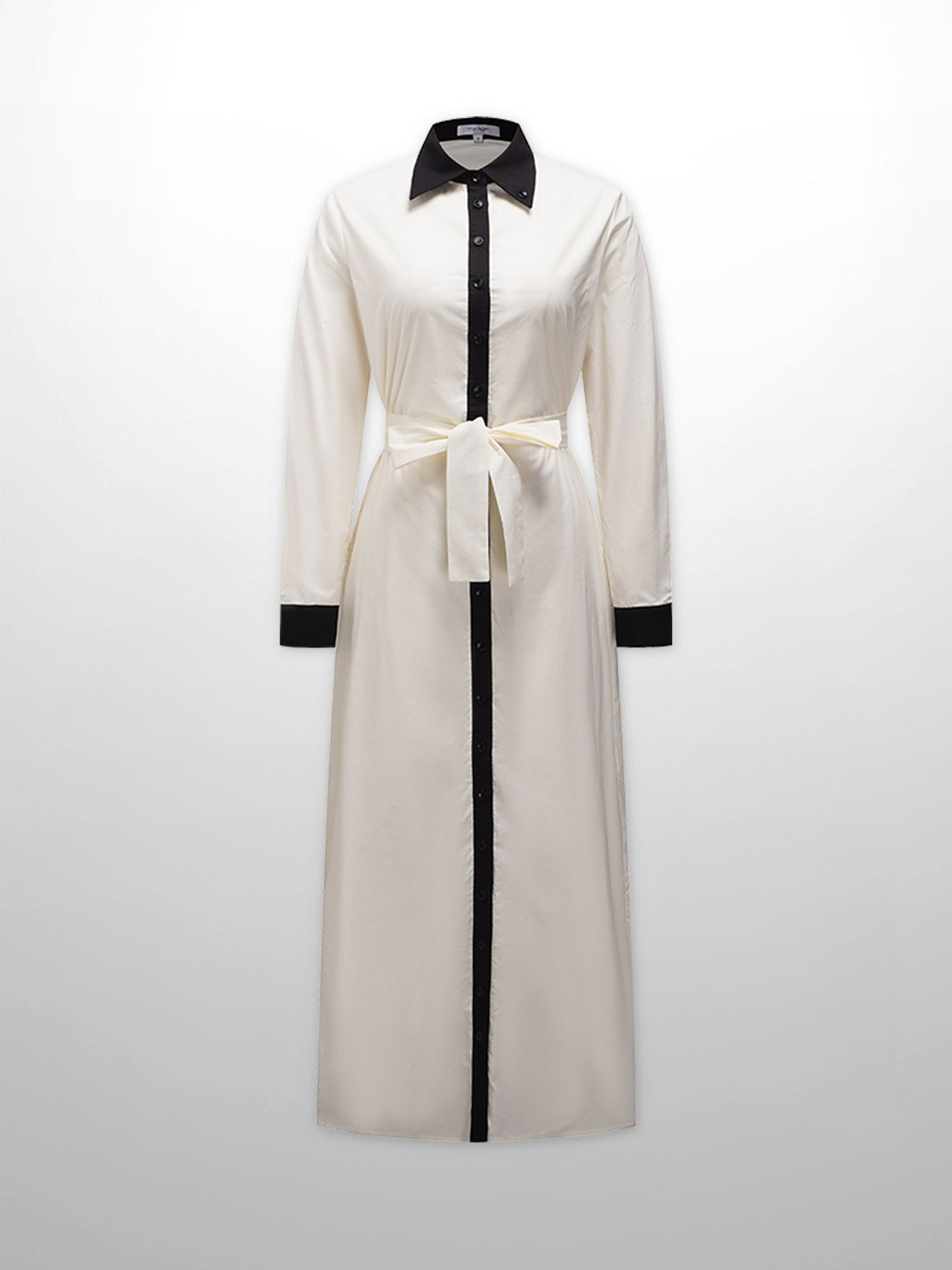 Long Button Down Shirtdress-Black Trimmed-0