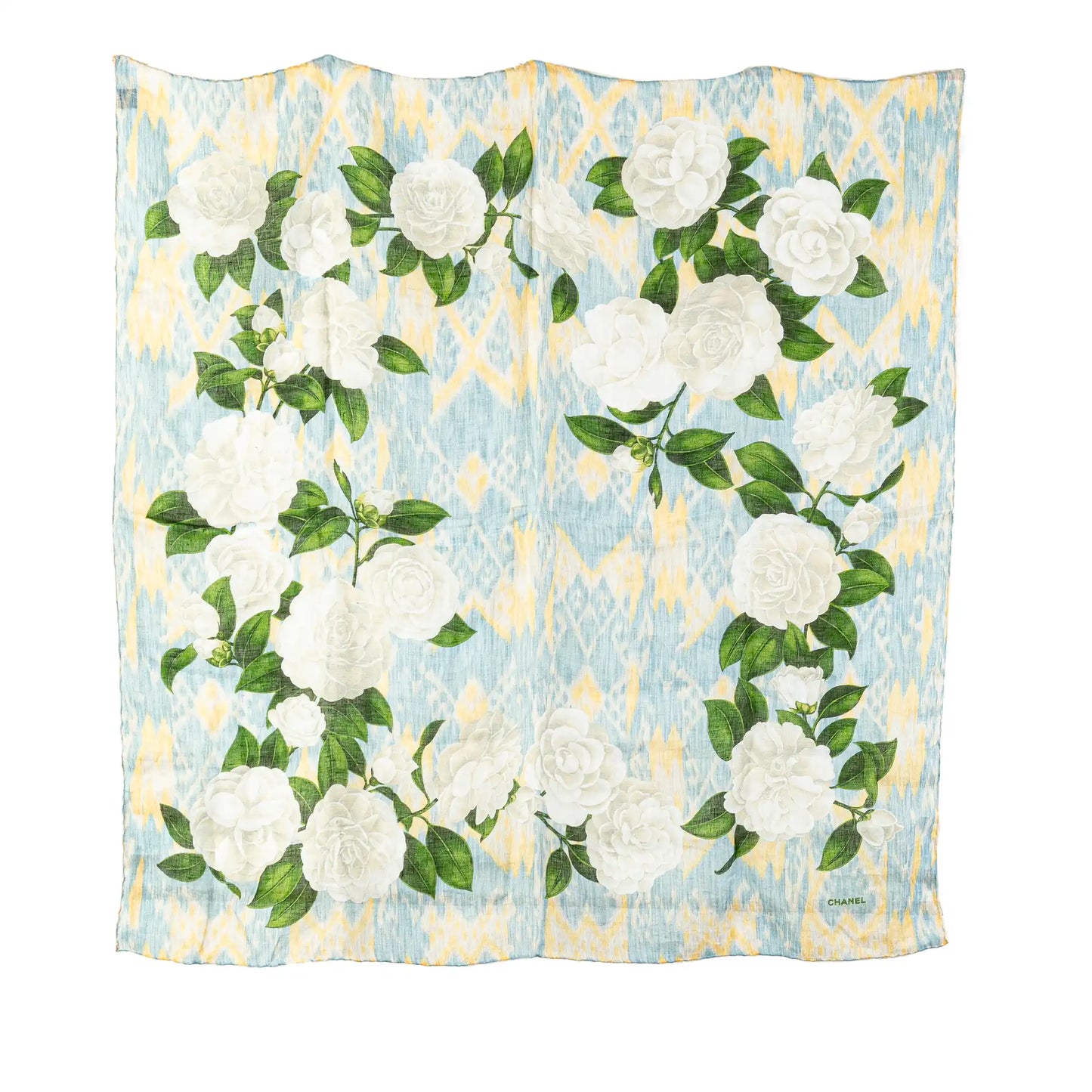 Chanel Camellia Printed Linen Scarf