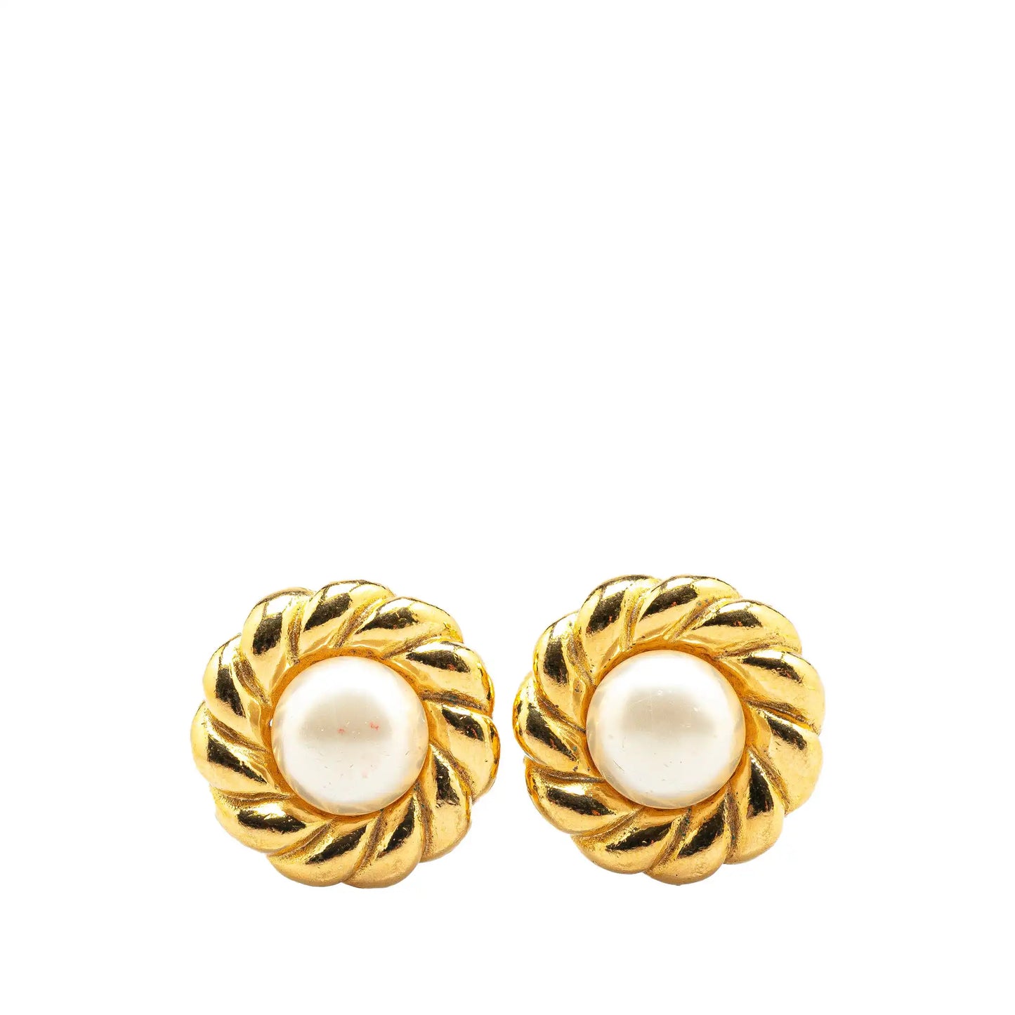 Chanel Gold Plated Faux Pearl Clip on Earrings