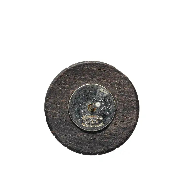Chanel Wood Logo Button Push Back Earrings