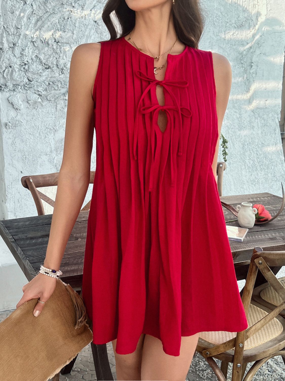 She Wears Glory™ “Divine Appointed” Pleated Tie-Waist Mini Dress - She Wears Glory Beverly Hills