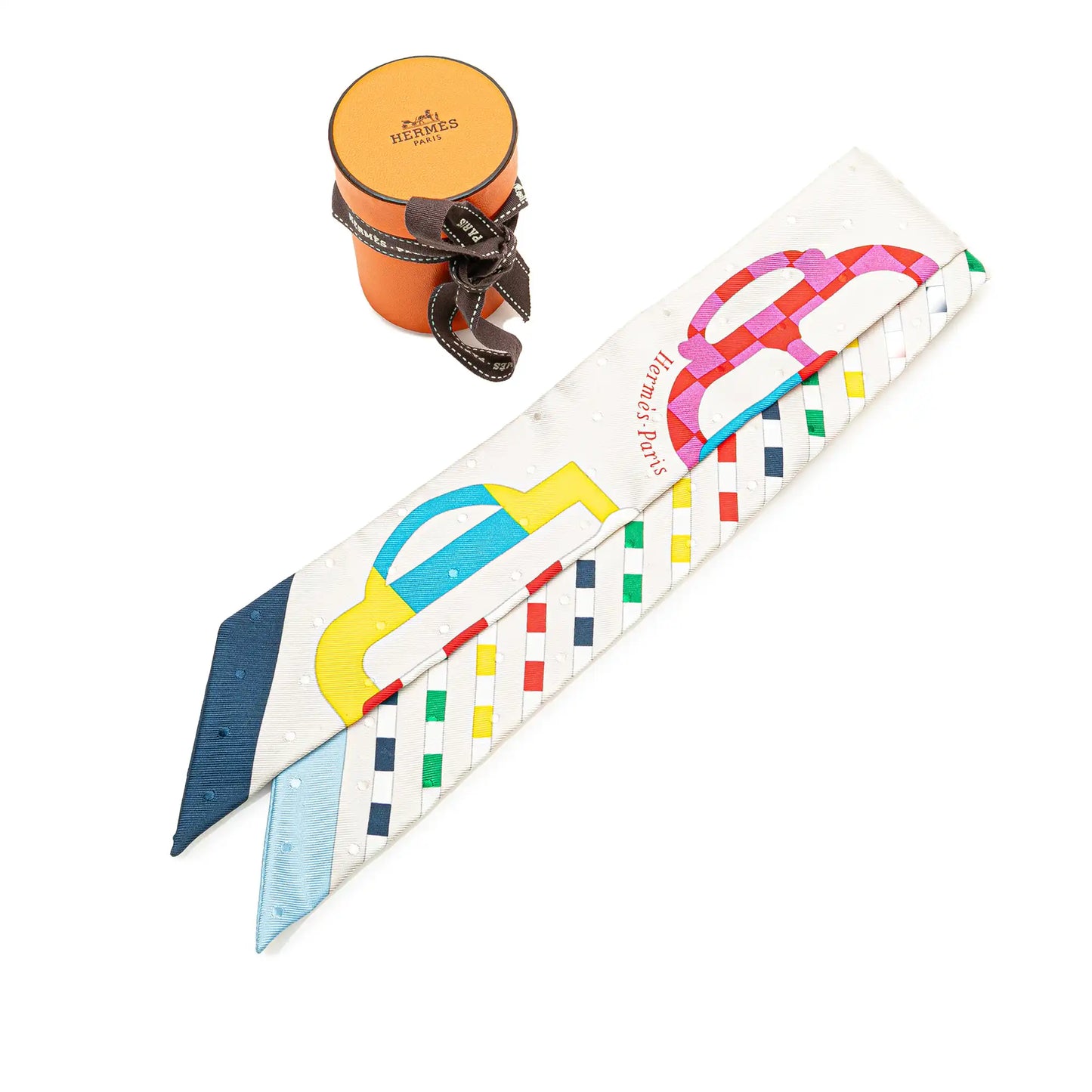 Hermès Bouclerie Moderne Plumetis Silk Twilly Scarf