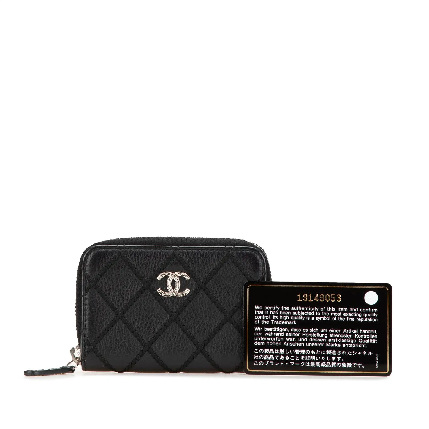 Chanel CC Quilted Calfskin Wild Stitch Zip Coin Purse