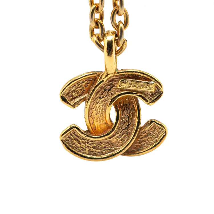 Chanel Gold Plated CC Quilted Pendant Necklace