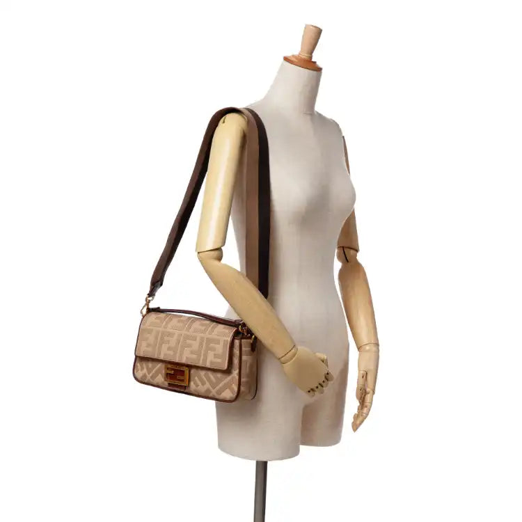Fendi Medium Embroidered Canvas Baguette Satchel