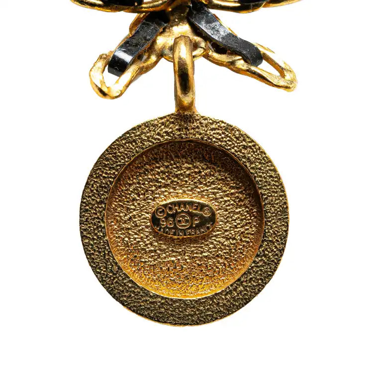 Chanel Leather and Gold Plated Medallion Bow Pendant Necklace
