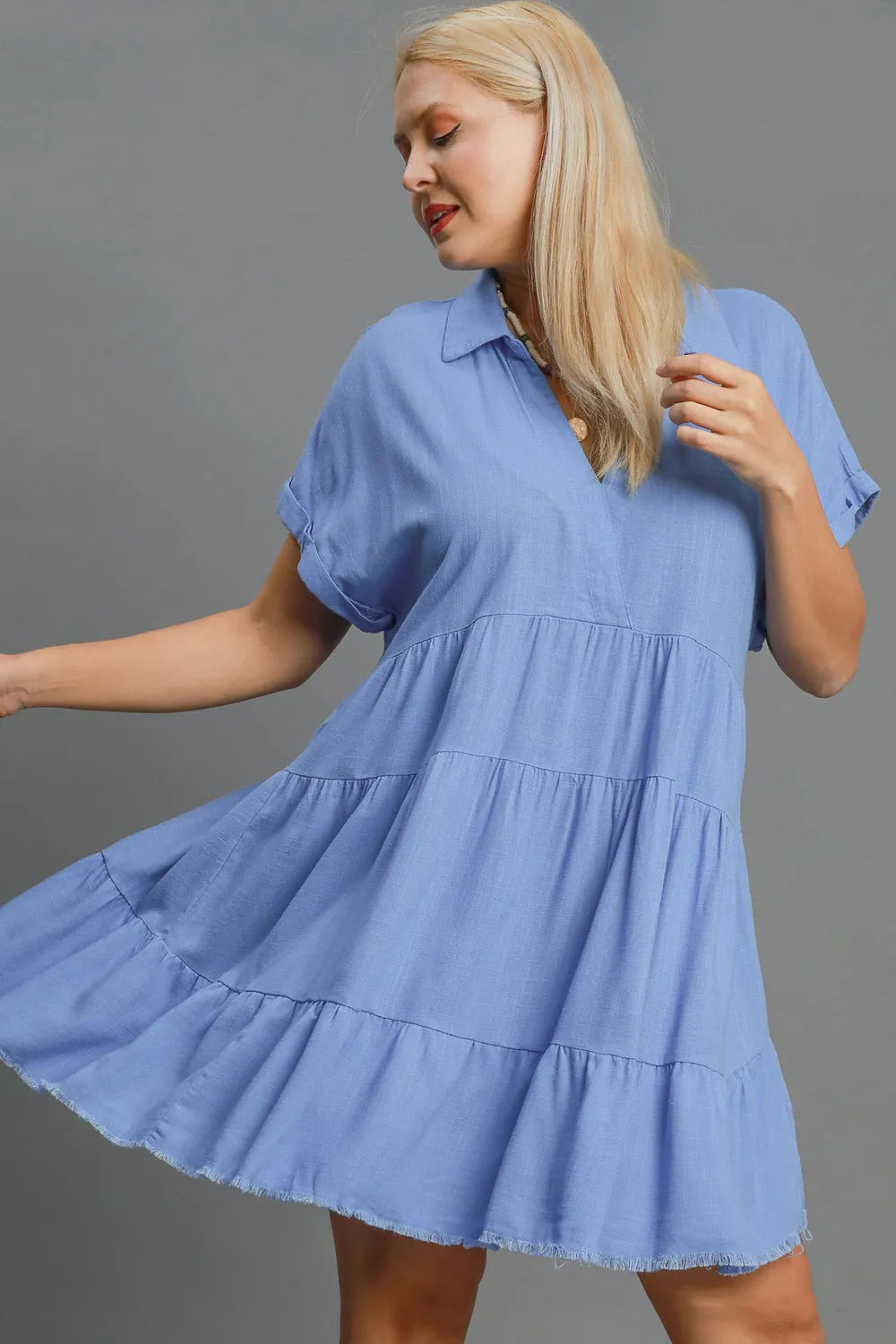 She Wears Glory™ Raw Hem Folded Sleeve Tiered Dress - She Wears Glory Beverly Hills