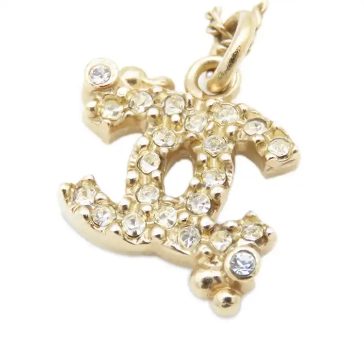 Chanel Gold Plated CC Rhinestones Pendant Necklace