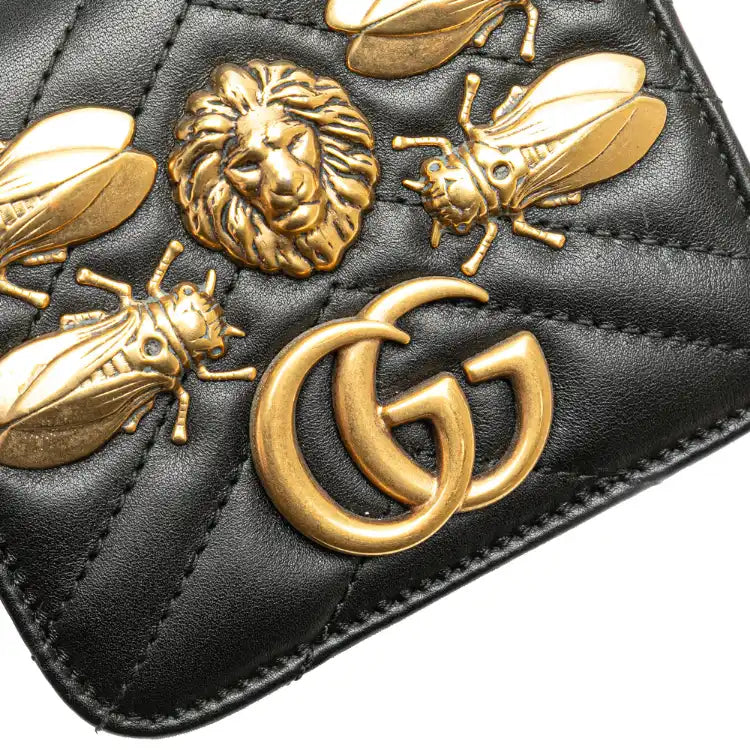 Gucci Mini GG Marmont Matelasse Leather Animal Studs Belt Pouch Bag