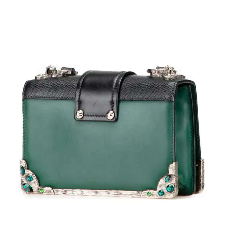 Prada Saffiano Trimmed City Calf Crystal Cahier Crossbody