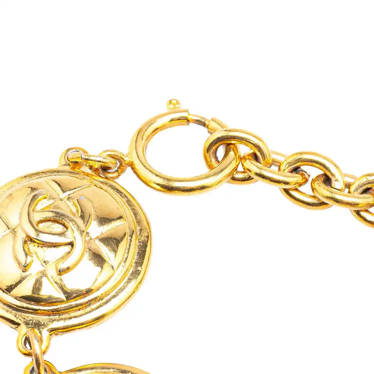 Chanel Gold Plated CC Quilted Medallion Bracelet