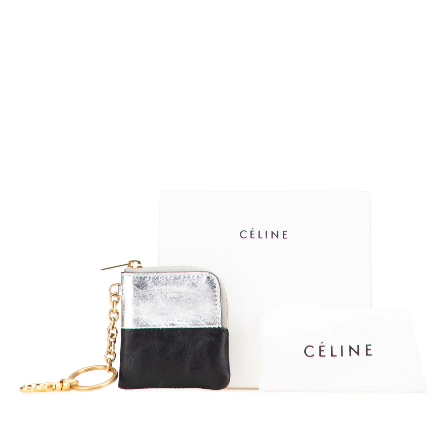 Celine Bicolor Leather Key Ring Coin Pouch