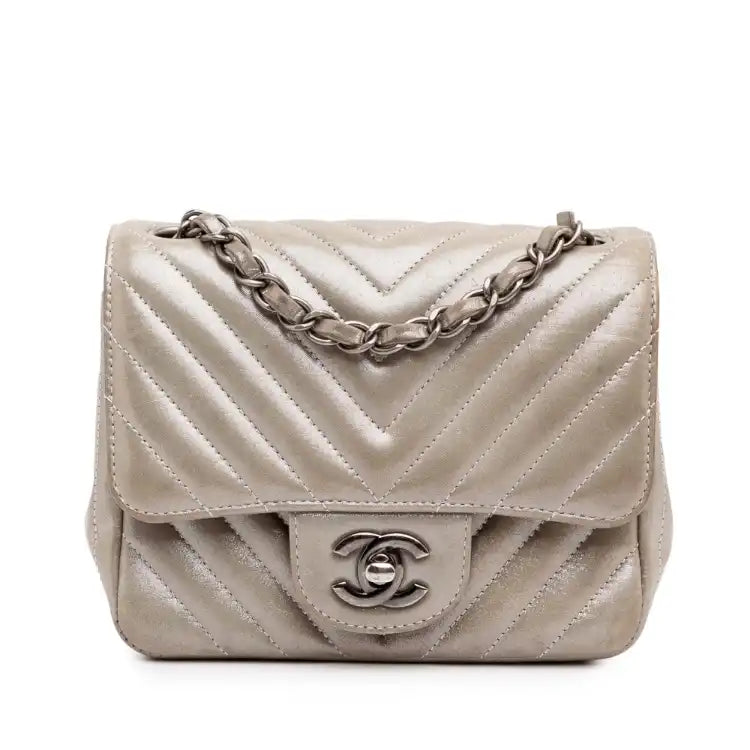 Chanel Mini Square Classic Chevron Iridescent Lambskin Single Flap