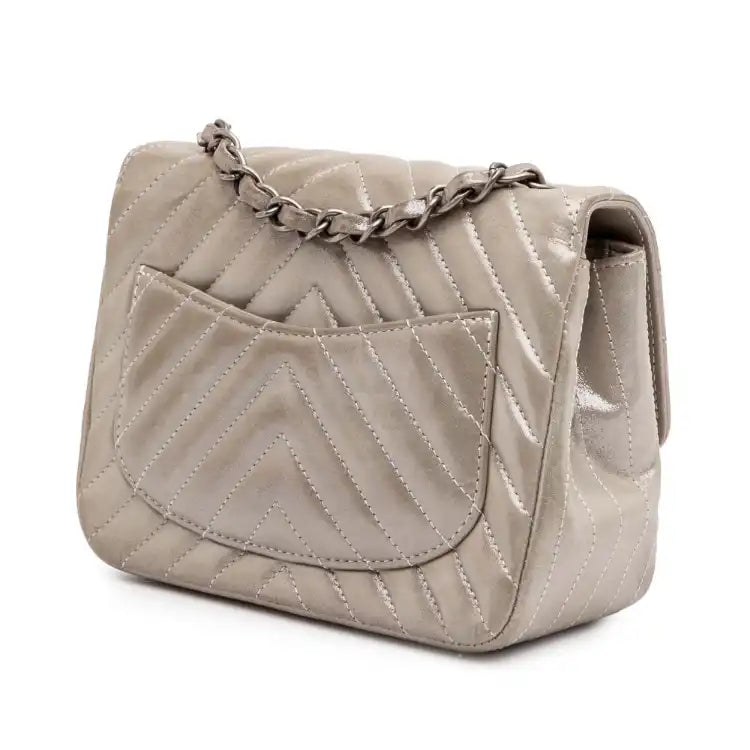 Chanel Mini Square Classic Chevron Iridescent Lambskin Single Flap