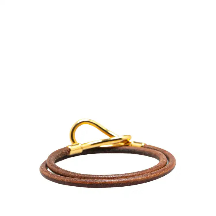 Hermès Gold Plated and Leather Jumbo Hook Double Tour Bracelet