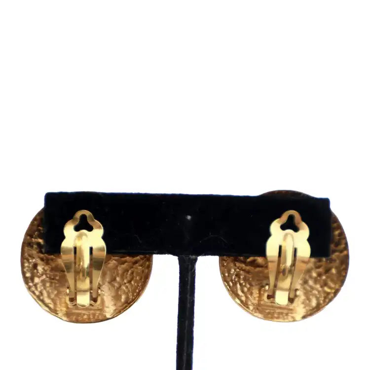 Chanel Gold Plated Camellia Cross Dome Clip on Earrings