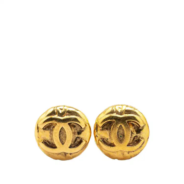 Chanel Gold Plated CC Round Clip On Earrings