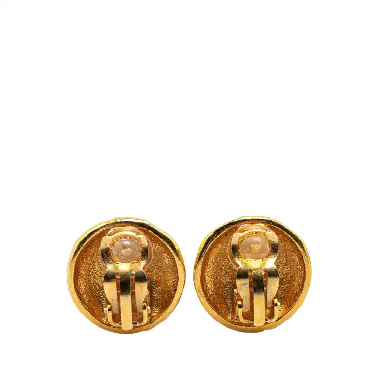 Chanel Gold Plated CC Round Clip On Earrings