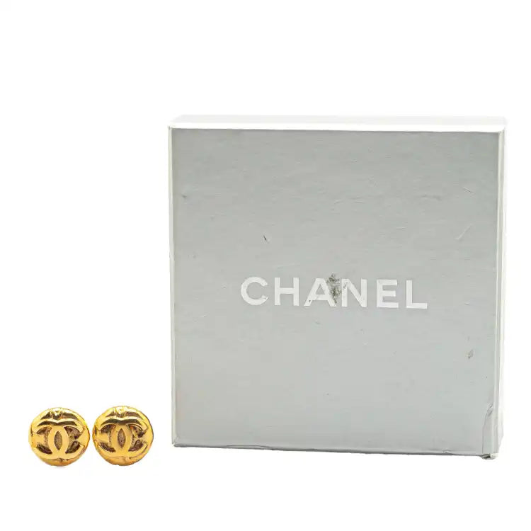 Chanel Gold Plated CC Round Clip On Earrings