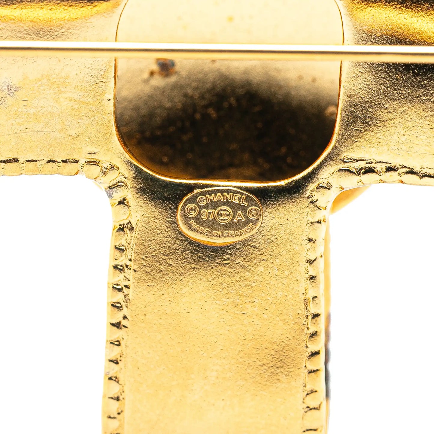 Chanel Gold Plated CC Ribbon Cross Brooch