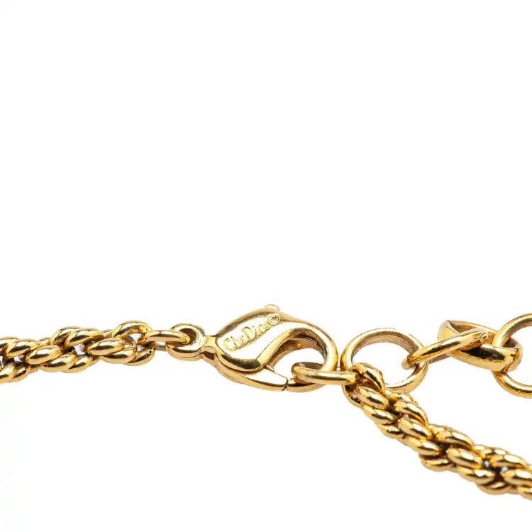Dior Gold Plated Logo Round Pendant Necklace