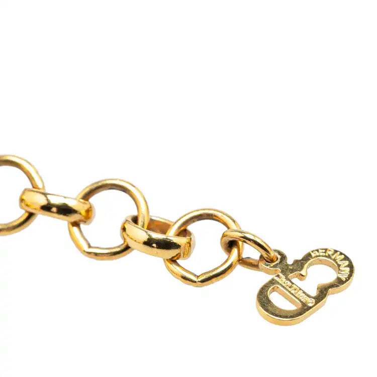 Dior Gold Plated Logo Round Pendant Necklace
