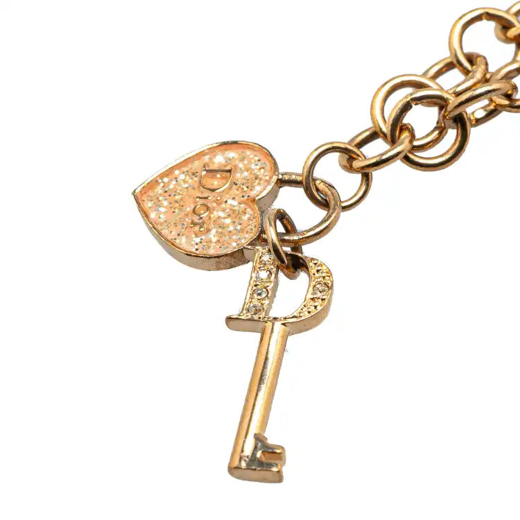 Dior Gold Plated Heart Padlock and Key Pendant Necklace