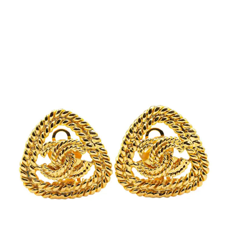 Chanel Gold Plated CC Triangle Rope Clip On Earrings