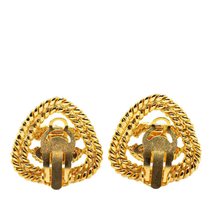 Chanel Gold Plated CC Triangle Rope Clip On Earrings