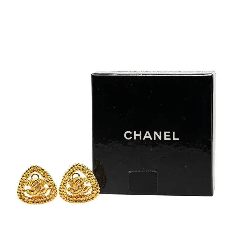 Chanel Gold Plated CC Triangle Rope Clip On Earrings