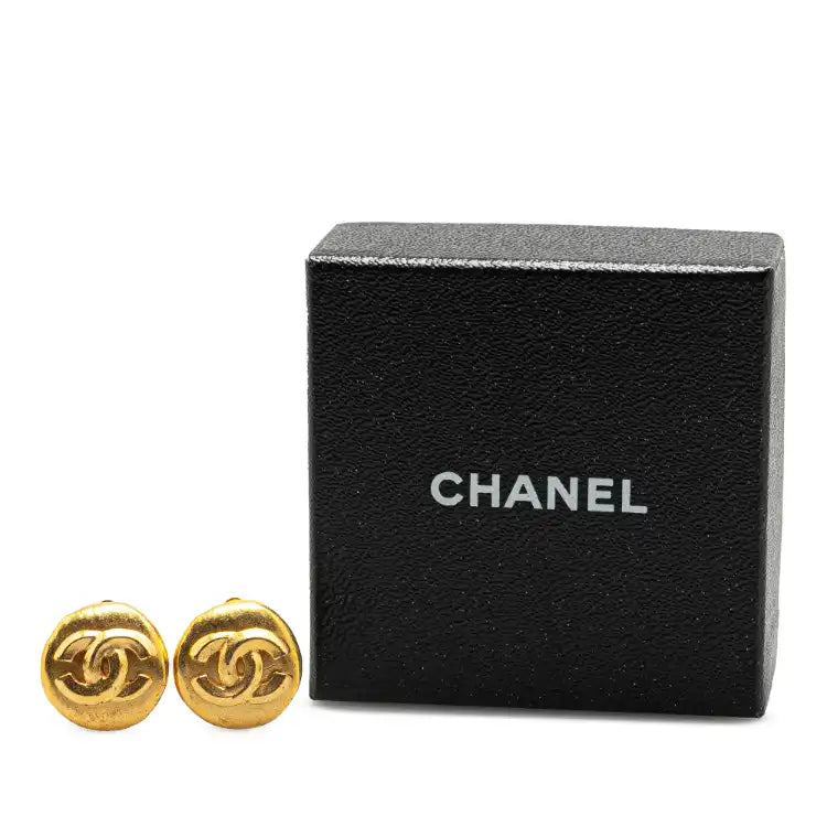 Chanel Gold Plated CC Round Clip On Earrings