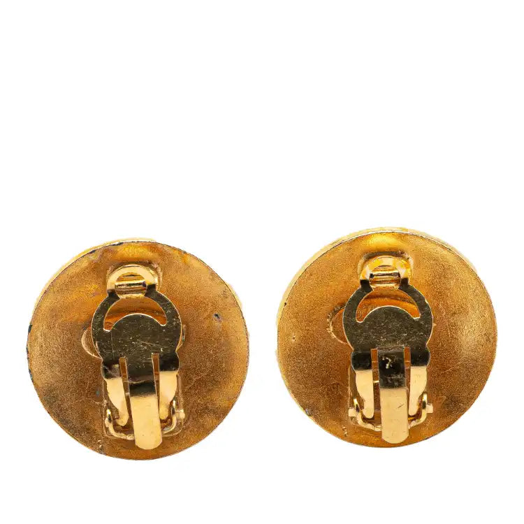Chanel Gold Plated CC Round Clip On Earrings