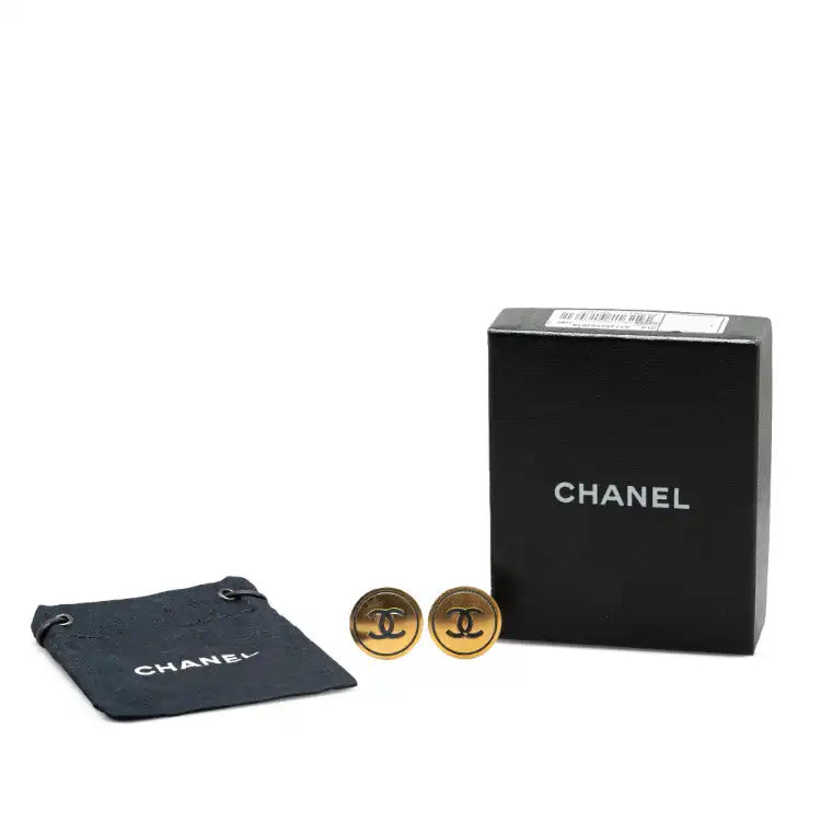 Chanel Gold Plated CC Round Clip On Earrings