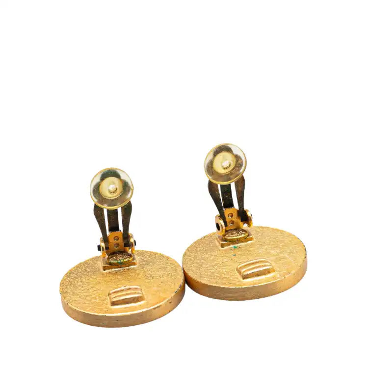 Chanel Gold Plated Enamel CC Button Clip on Earrings