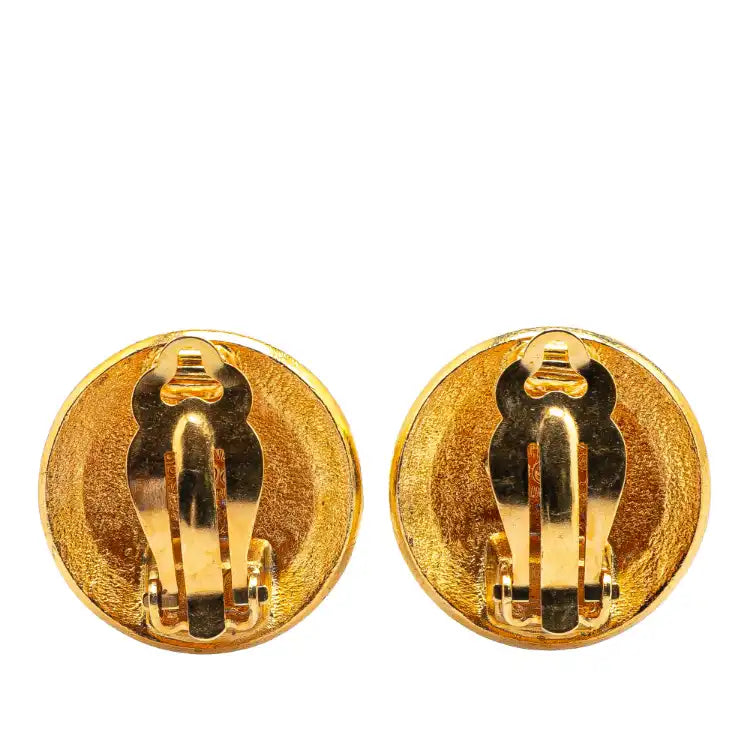 Chanel Gold Plated CC Round Clip on Earrings