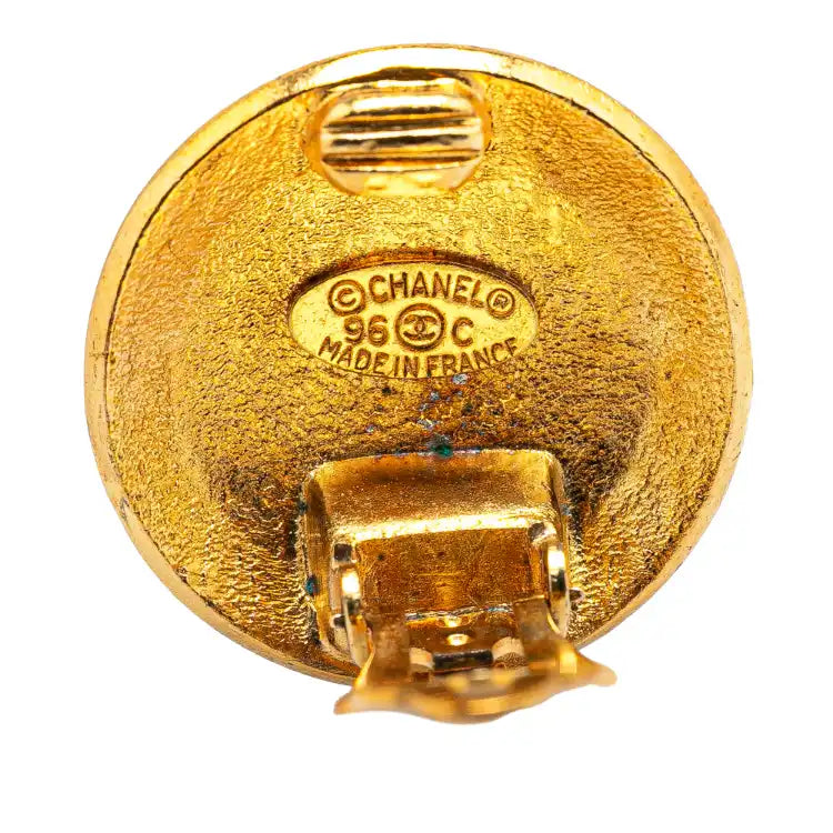 Chanel Gold Plated CC Round Clip on Earrings