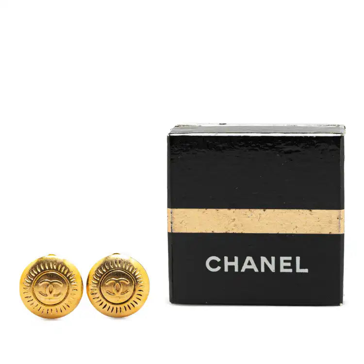 Chanel Gold Plated CC Round Clip on Earrings