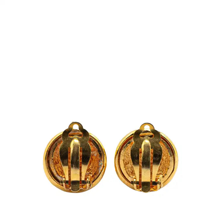 Chanel Gold Plated CC Round Clip On Earrings