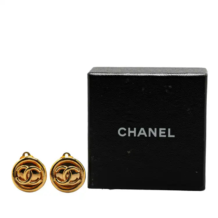 Chanel Gold Plated CC Round Clip On Earrings