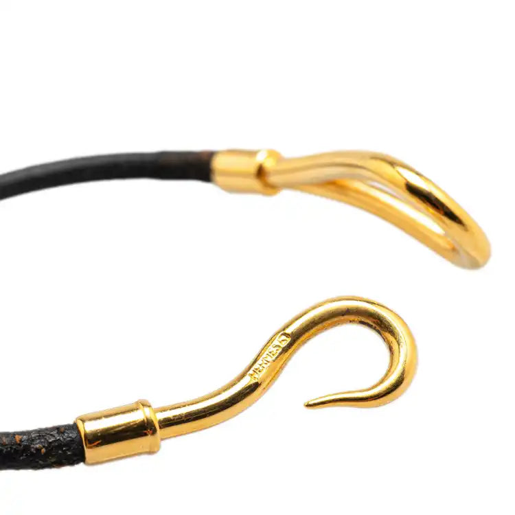 Hermès Gold Plated and Leather Jumbo Hook Bracelet