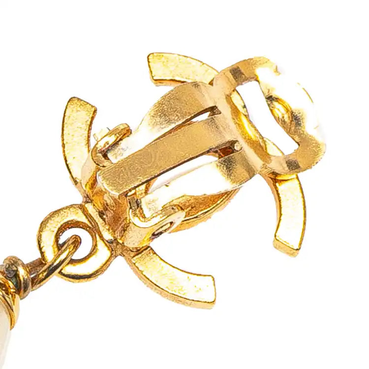 Chanel Gold Plated CC Faux Pearl Drop Clip on Earrings