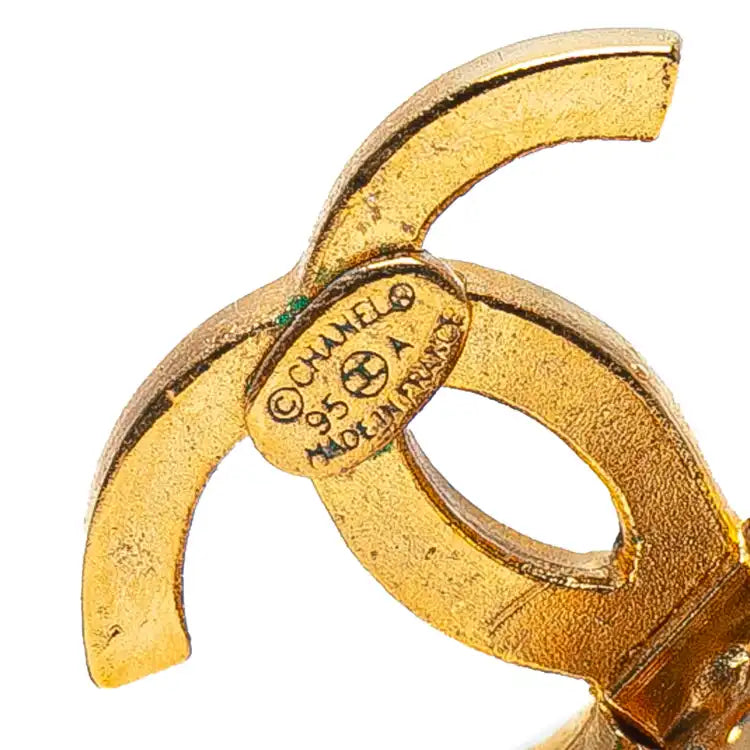 Chanel Gold Plated CC Faux Pearl Drop Clip on Earrings