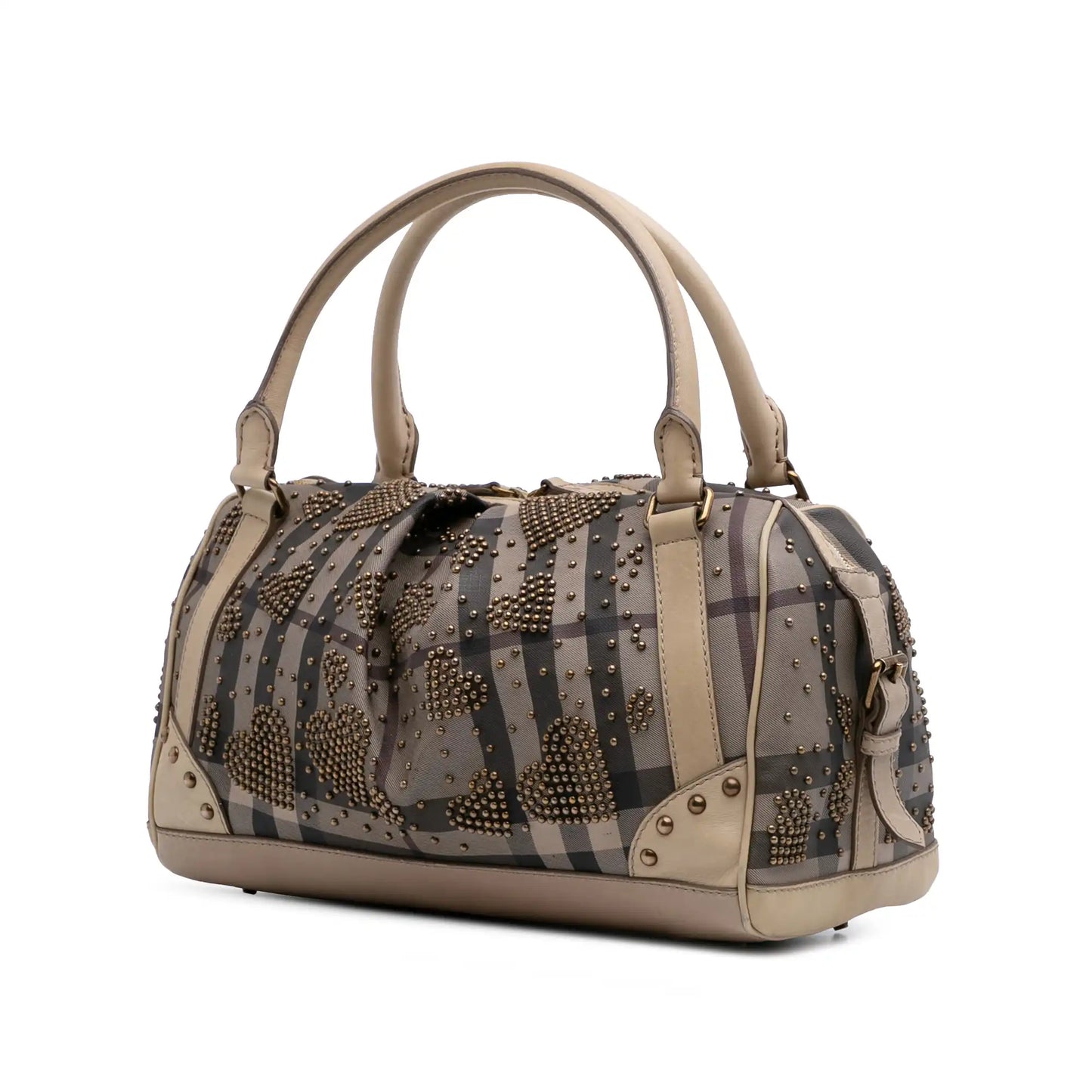 Burberry Smoke Check Coated Canvas Studded Heart Boston Bag